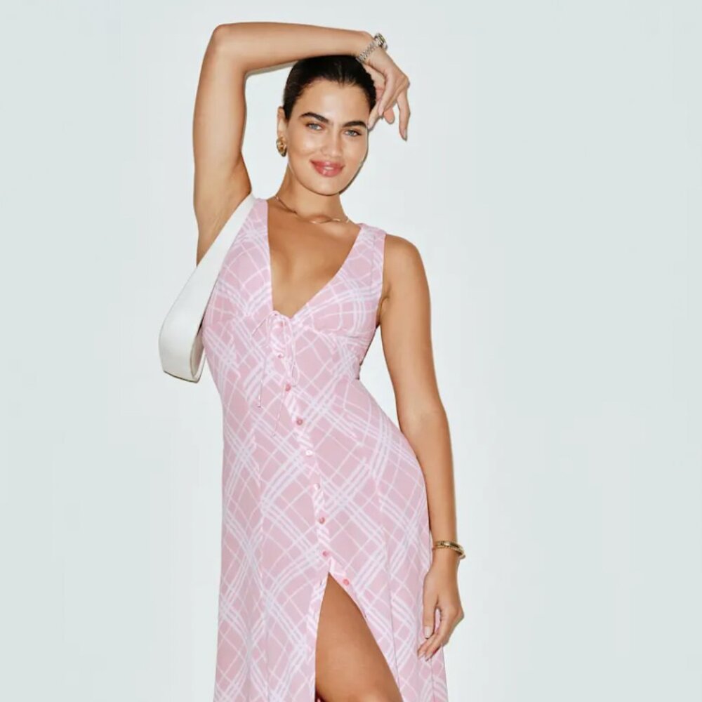 Reformation Ceara Dress in Rosa Plaid